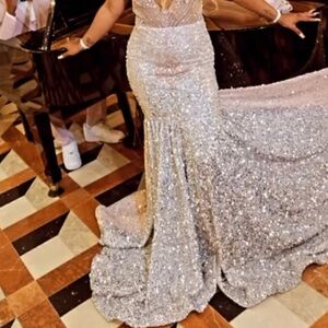 Elegant Silver Evening Gown/ Prom dress